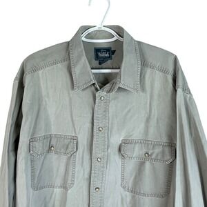 Vintage Woolrich Mens Button Up Canvas Outdoor Shirt XLT Long Beige Cotton *read
